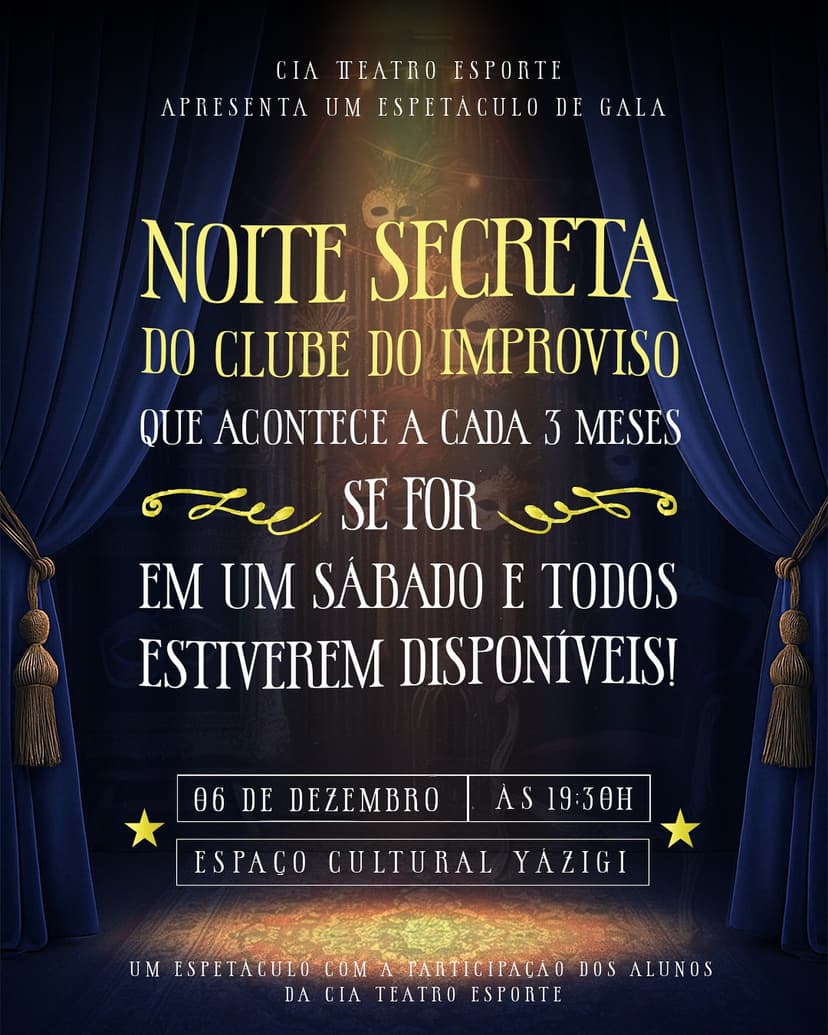 ingresso do espetáculo noite secreta do improviso, teatro esporte